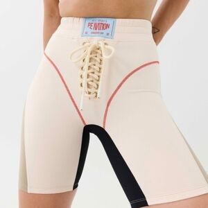 P.E Nation Undefeated Bike Shorts Lace-Up Waist Athletic Activewear Low Impact